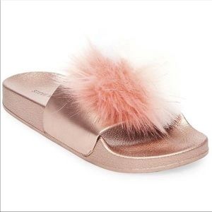 Steve Madden Pom Pom Slides Rose Gold 11